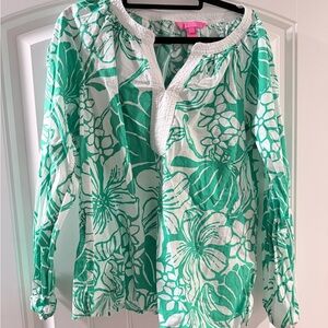 Lilly Pulitzer Green and White Floral Blouse